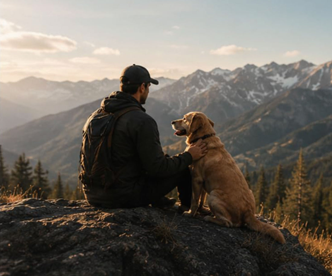 Dog and owner with Furvor in the field